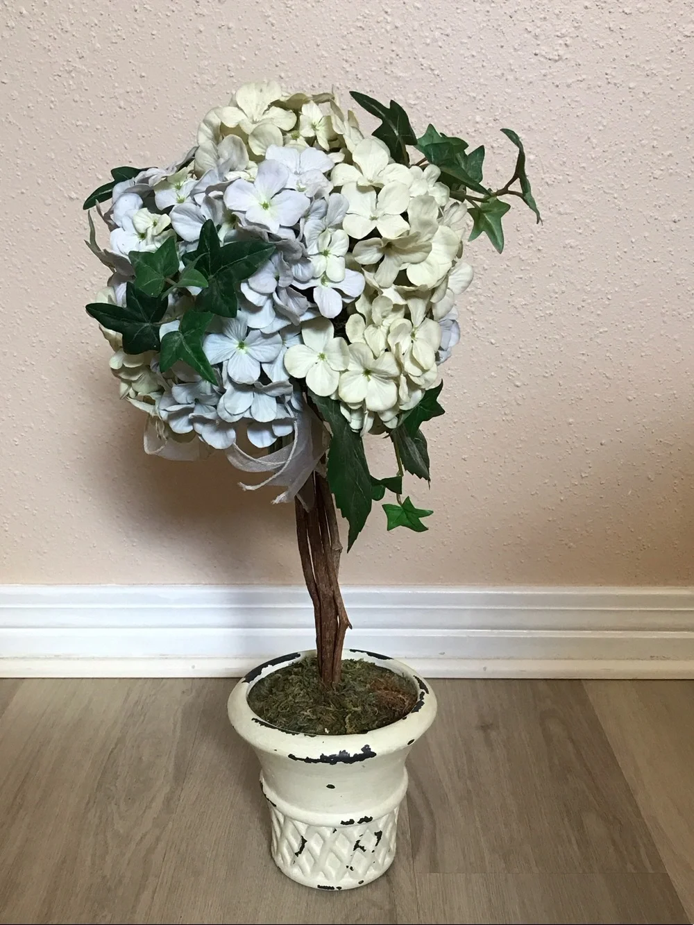 Artificial Hydrangea Topiary in Cream and Light Blue - Home Accents